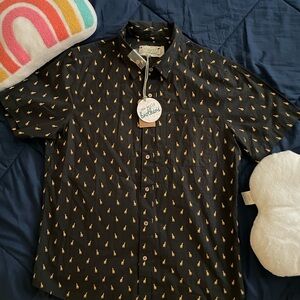 Men's Black Shirt with Yellow Pattern